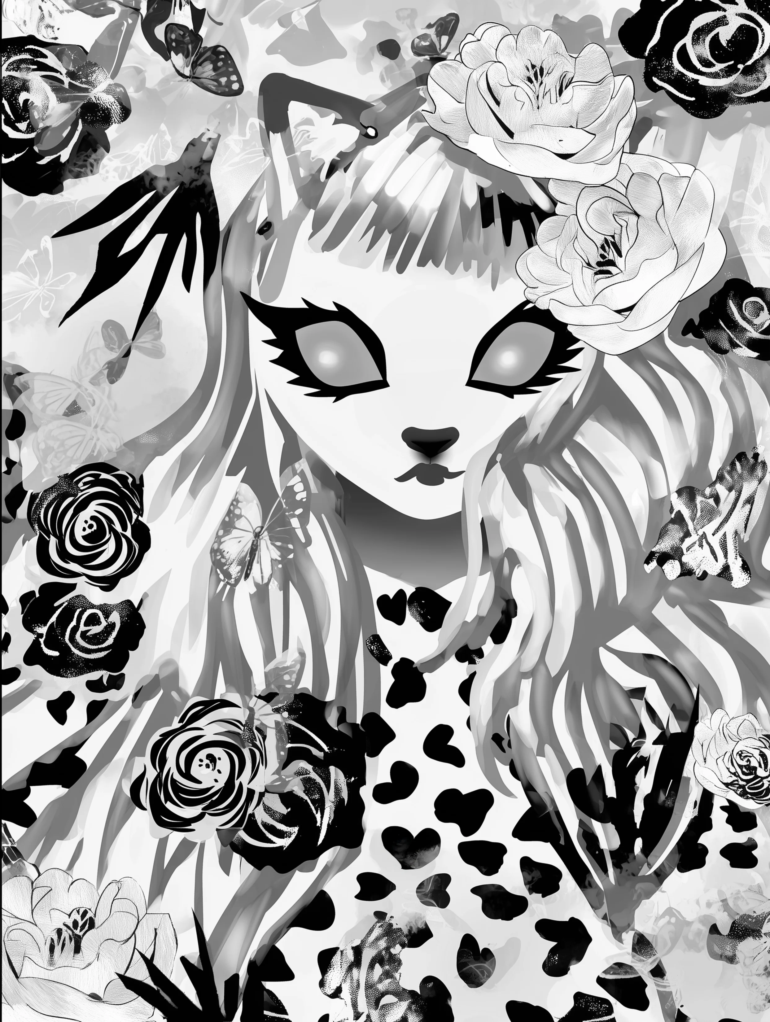 Free printable kitten coloring page featuring spooky cat with dress